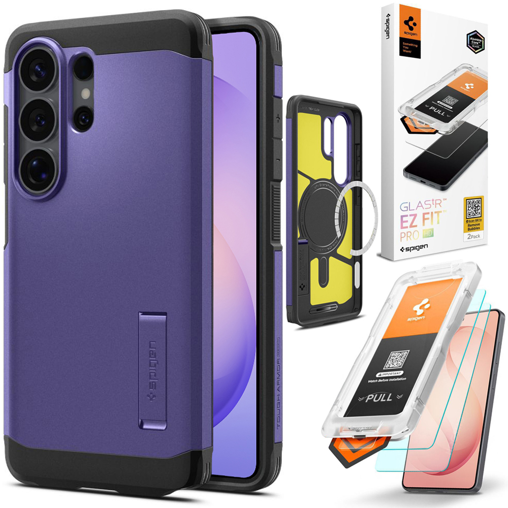 Pancerne Etui SPIGEN Tough Armor z MagSafe | Ash Violet + 2x SZKŁO Spigen do Samsung Galaxy S26 Ultra