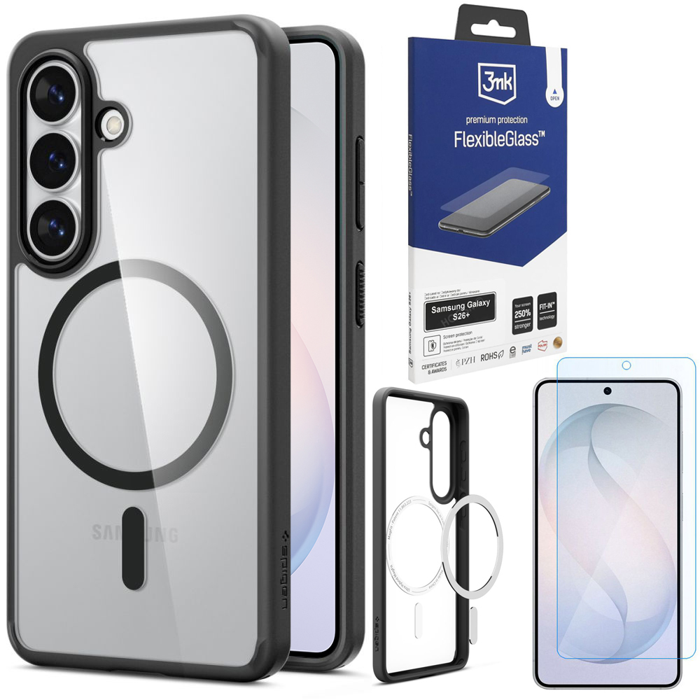 Etui SPIGEN Ultra Hybrid MagSafe | Matte Black + SZKŁO 3mk Flexible Glass do Samsung Galaxy S26+ Plus