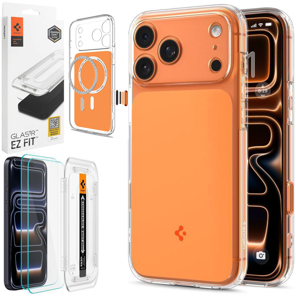 Etui SPIGEN Ultra Hybrid T MagSafe | Glossy Orange + 2x SZKŁO Spigen do Apple iPhone 17 Pro