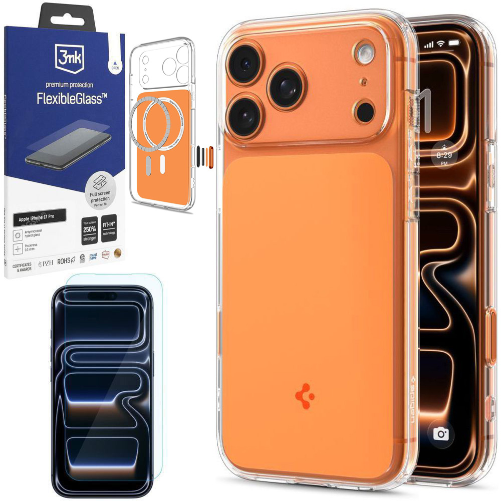 Etui SPIGEN Ultra Hybrid T MagSafe | Glossy Orange + SZKŁO 3mk do Apple iPhone 17 Pro
