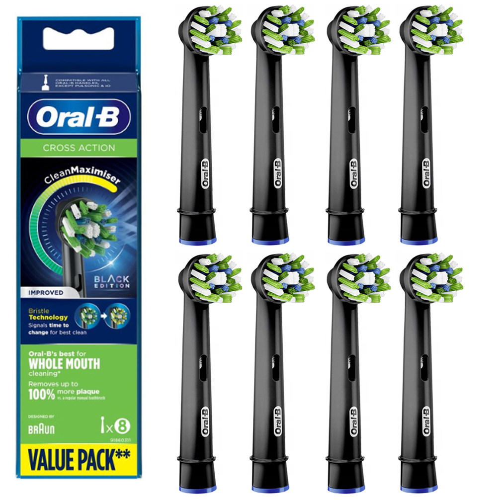 Oral-B | Cross Action | Końcówki do Szczoteczki Elektrycznej | Czarne | 8 sztuk