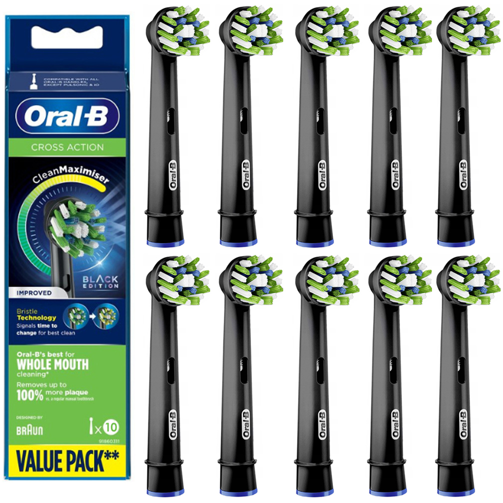 Oral-B | Cross Action | Końcówki do Szczoteczki Elektrycznej | Czarne | 10 sztuk