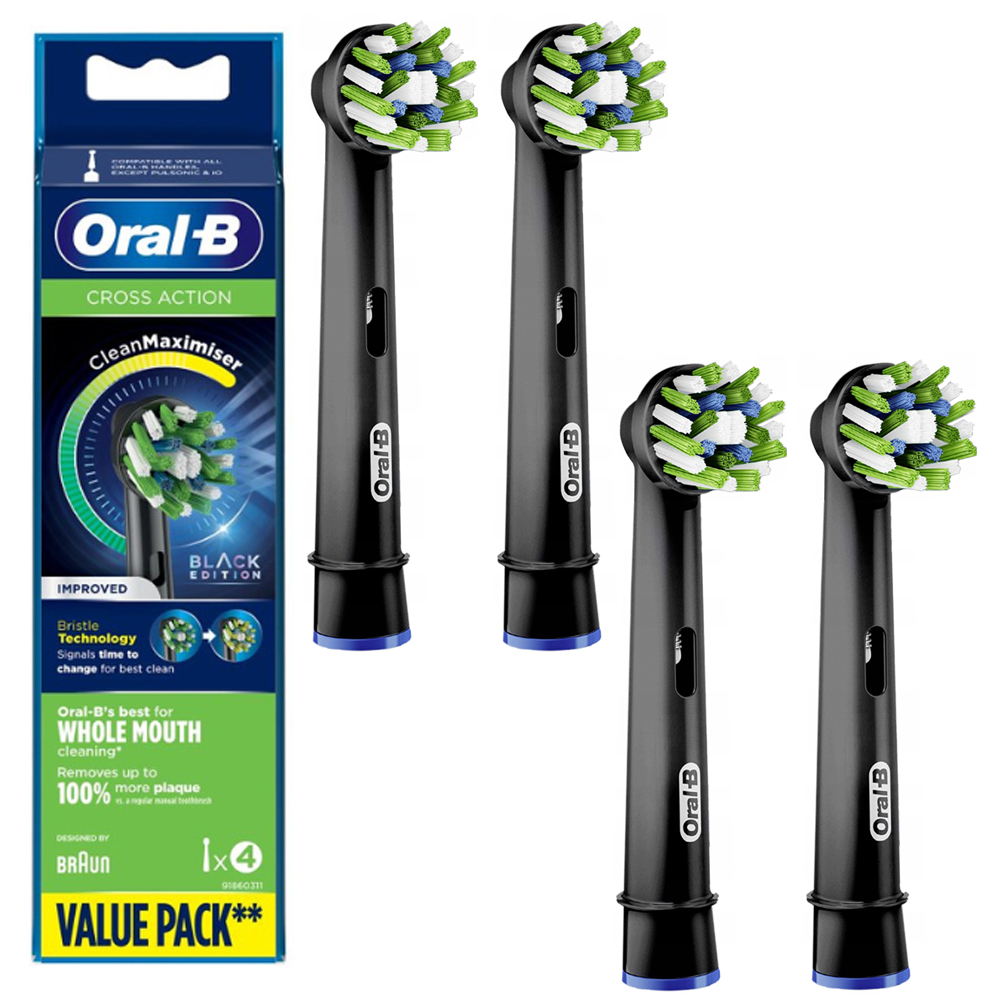 Oral-B | Cross Action | Końcówki do Szczoteczki Elektrycznej | Czarne | 4 sztuki