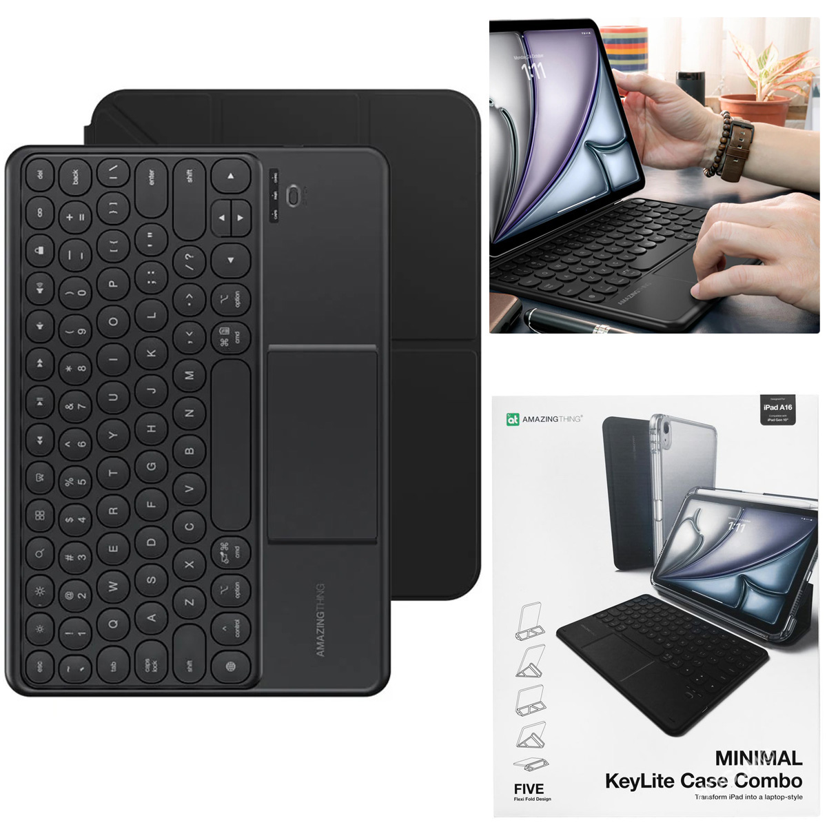 Amazingthing KeyLite Case | Etui z Klawiaturą Bluetooth | Czarne do Apple iPad 11 A16
