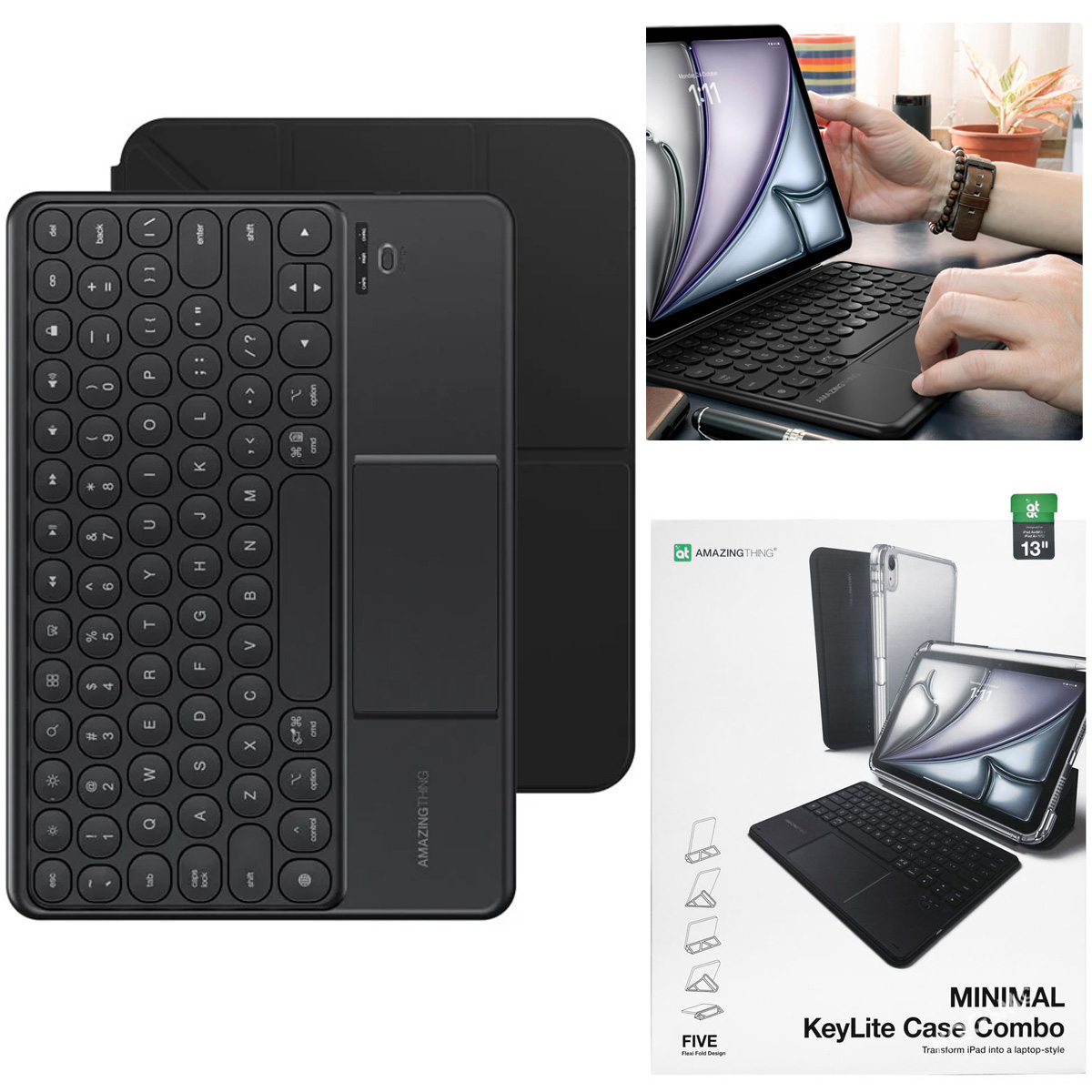 Amazingthing KeyLite Case | Etui z Klawiaturą Bluetooth | Czarne do Apple iPad Air 13 M4 2026 / M3 2025 / M2 2024