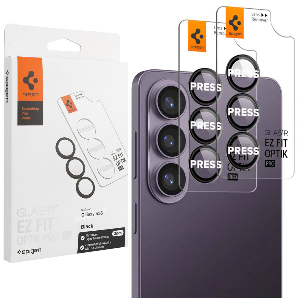 2x SPIGEN EZ Fit OPTIK Pro | Osobne Szkła Hartowane na Aparat | Black do Samsung Galaxy S26
