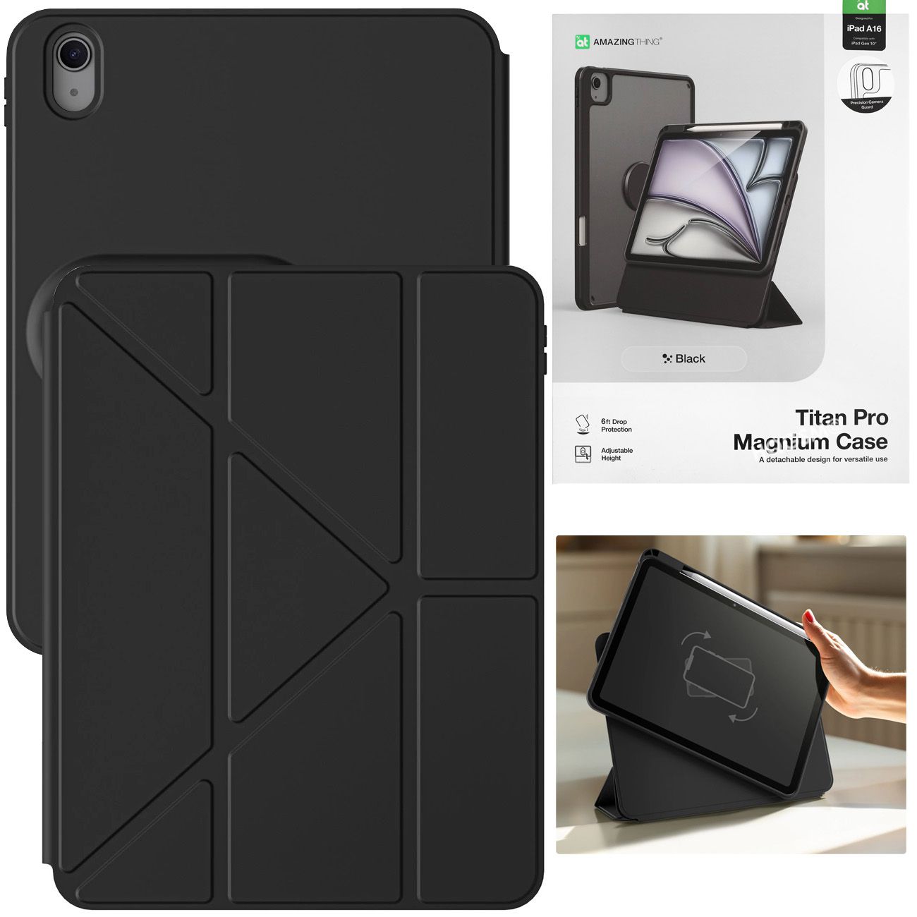 Amazingthing Titan Pro Magnium Case | Magnetyczne Etui 2w1 | Czarne do Apple iPad 11 A16