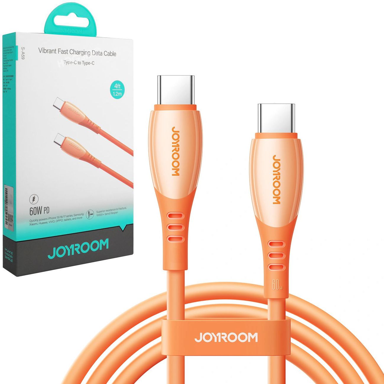 Joyroom | Szybki Kabel USB-C 60W PD QC3.0 | 1.2m | Pomarańczowy