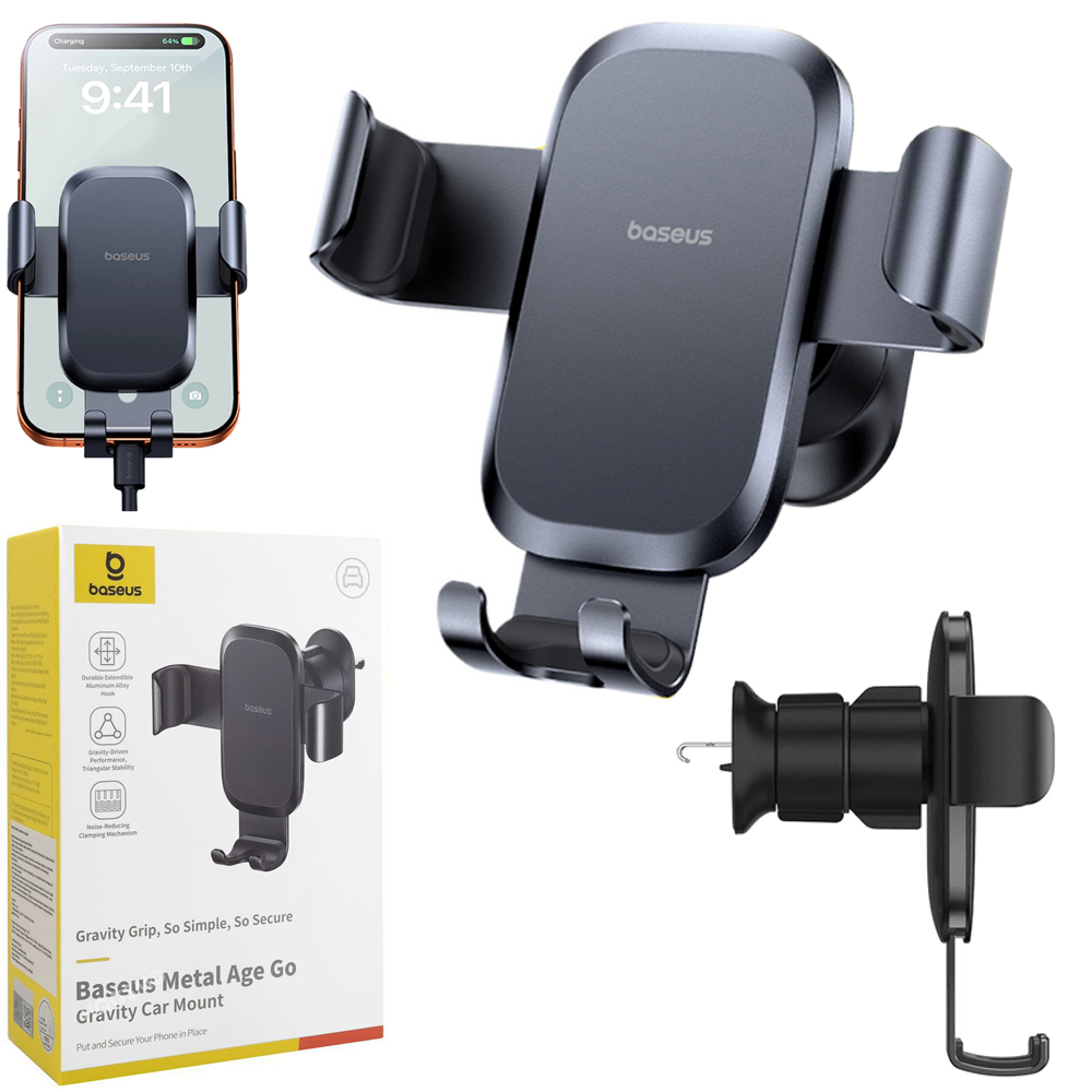 Baseus Metal Age | Grawitacyjny Uchwyt Samochodowy do Kratki Nawiewu | Czarny