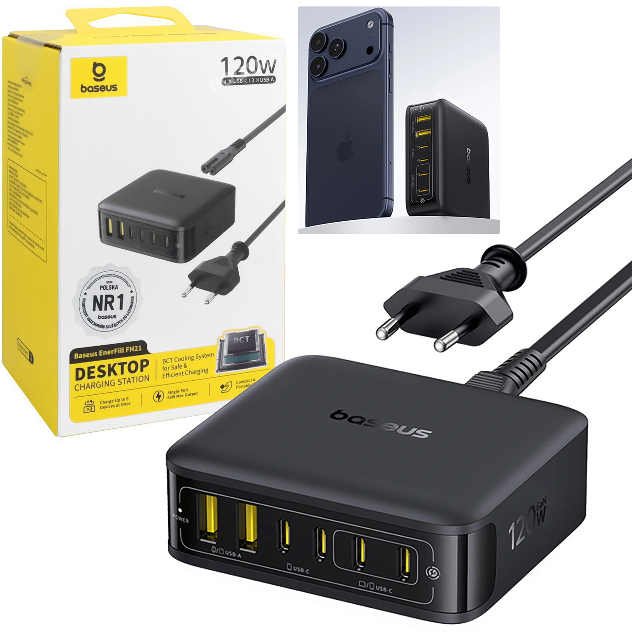 Baseus FH21 | Ładowarka Sieciowa Wieloportowa Stacja Biurkowa 4x USB-C 2x USB | 120W