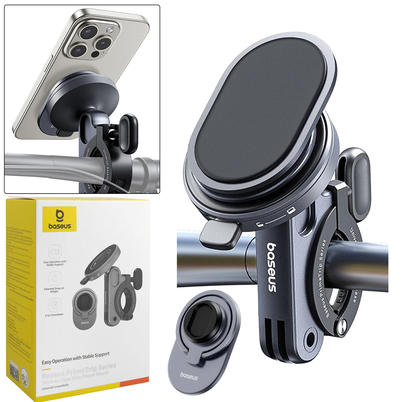 Baseus PrimeTrip | Metalowy Uchwyt Rowerowy 2w1 + Ring
