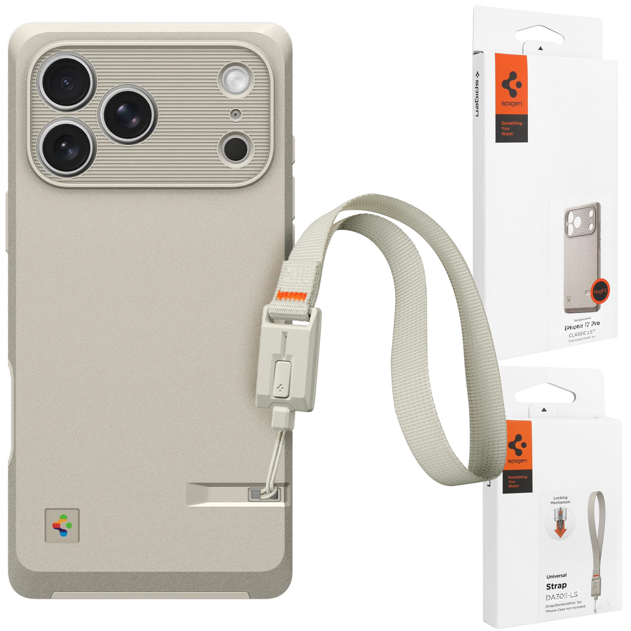 SPIGEN Classic LS: Etui MagSafe | Stone + Smycz do Apple iPhone 17 Pro