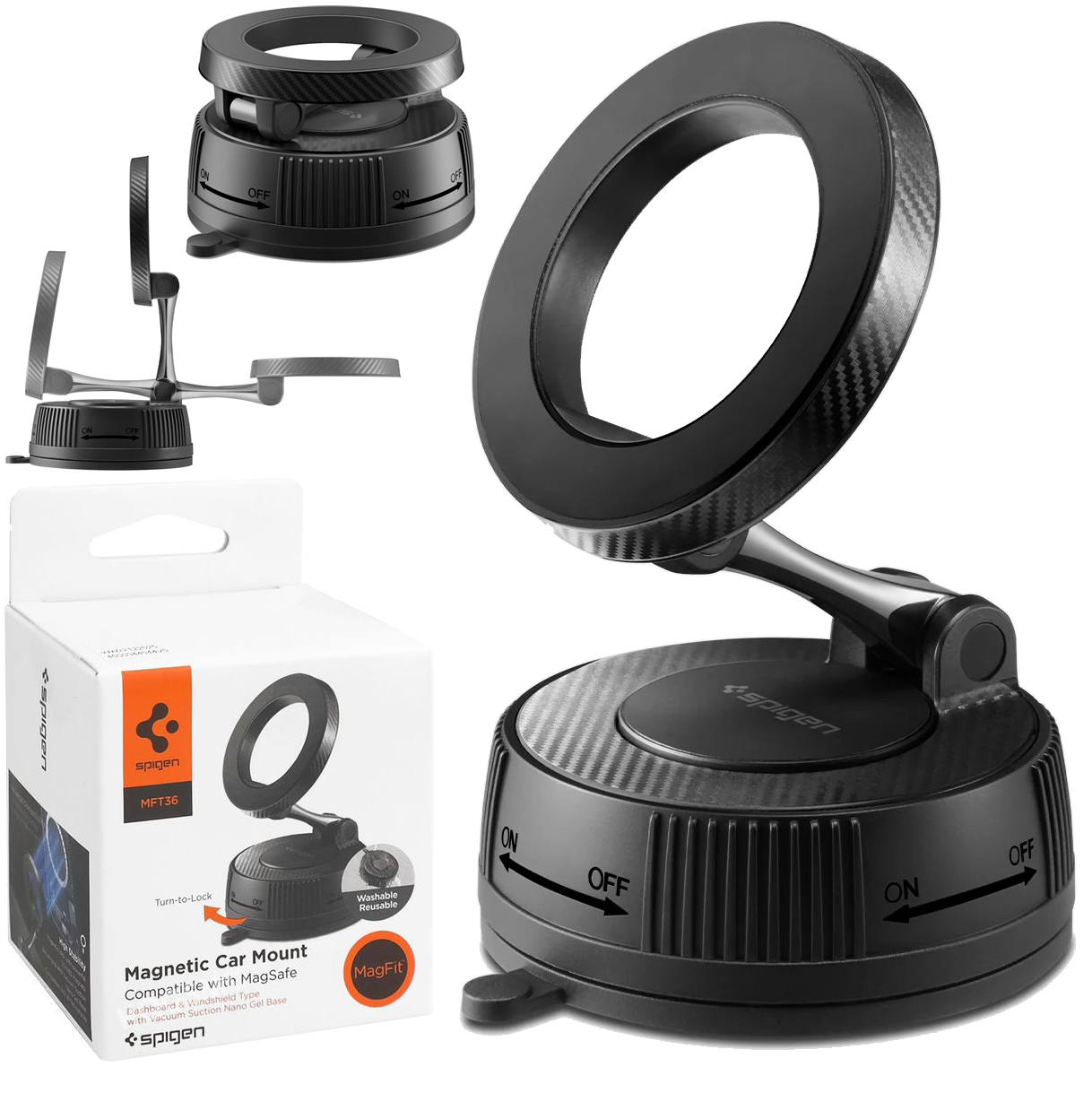 SPIGEN MFT36 | Magnetyczny Składany Uchwyt Samochodowy | MagFit MagSafe Qi2 | Obrotowy