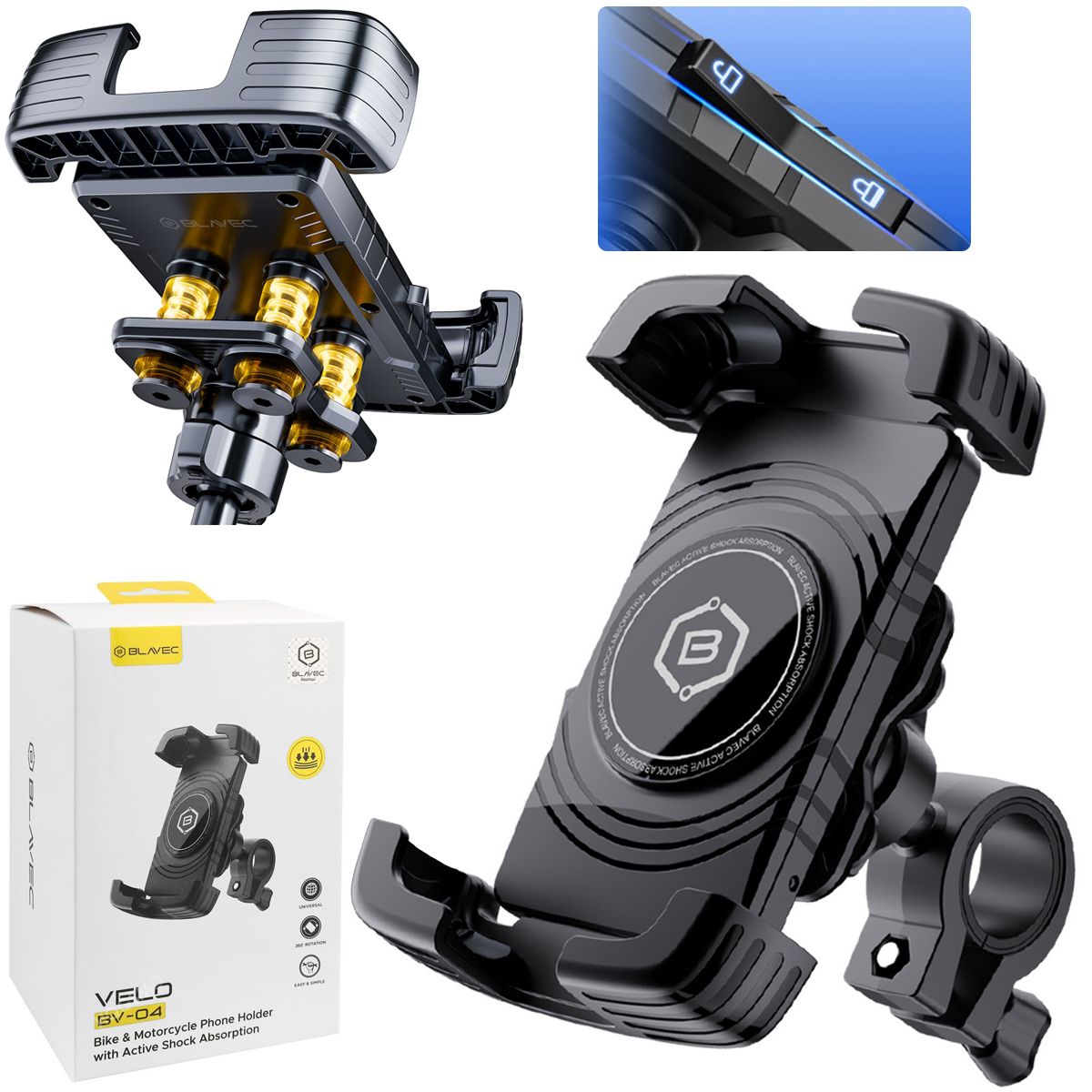 Blavec BV-04 | Uchwyt Na Rower Hulajnogę Motocykl | z Amortyzatorami i Blokadą