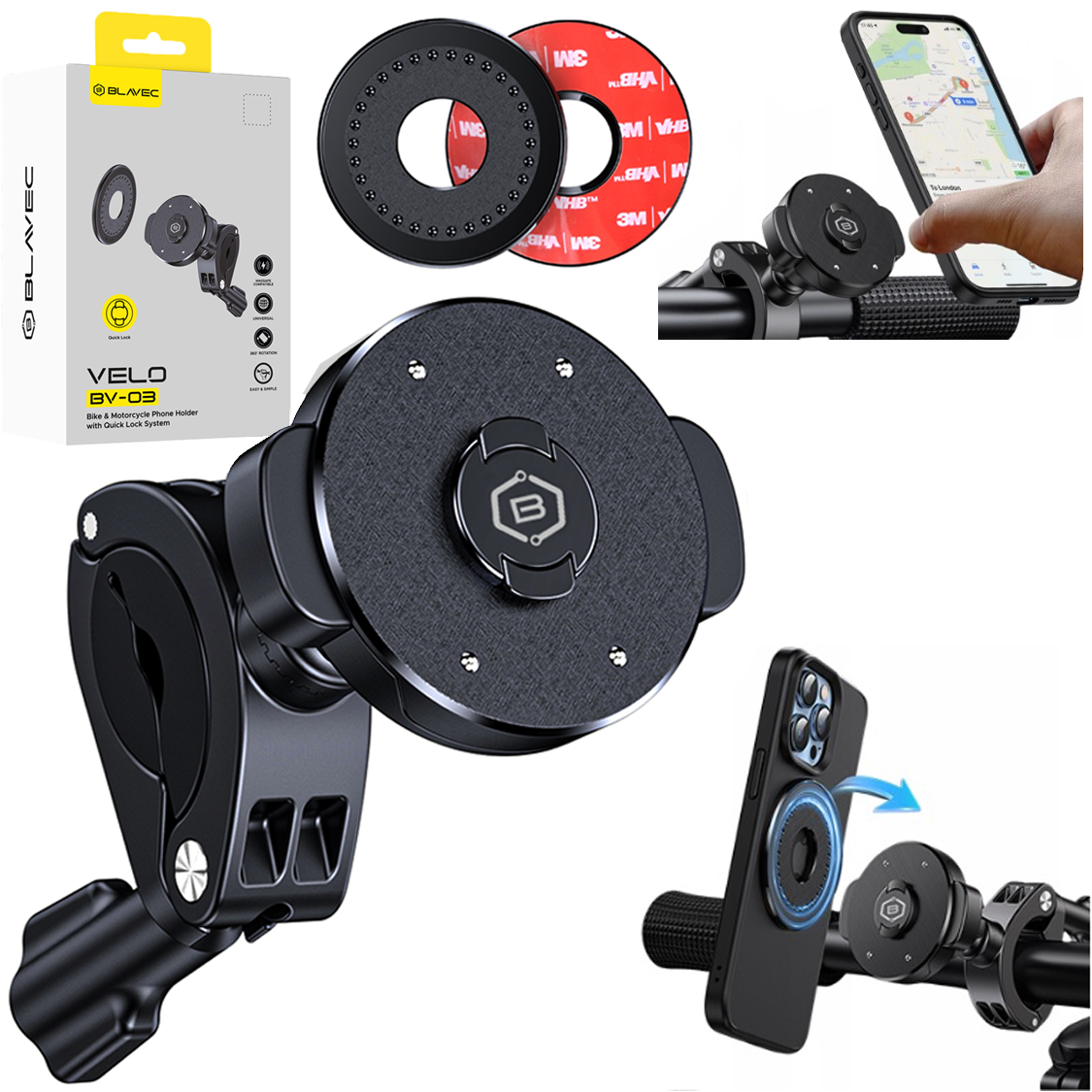 Blavec BV-03 | Uchwyt Rowerowy na Kierownicę | Quick Lock z MagSafe