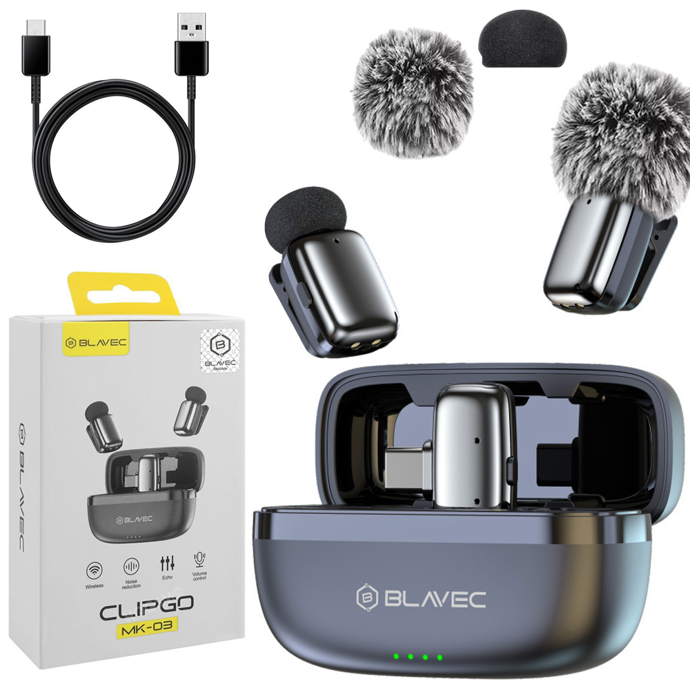 Blavec MK-03 | 2x Mikrofon Bezprzewodowy Krawatowy z Odbiornikiem USB-C + Etui
