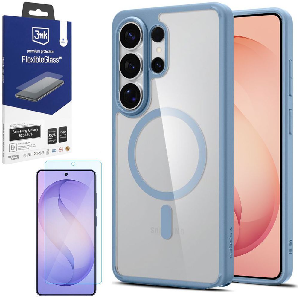 Etui SPIGEN Ultra Hybrid MagSafe | Light Blue + SZKŁO 3mk Flexible Glass do Samsung Galaxy S26 Ultra