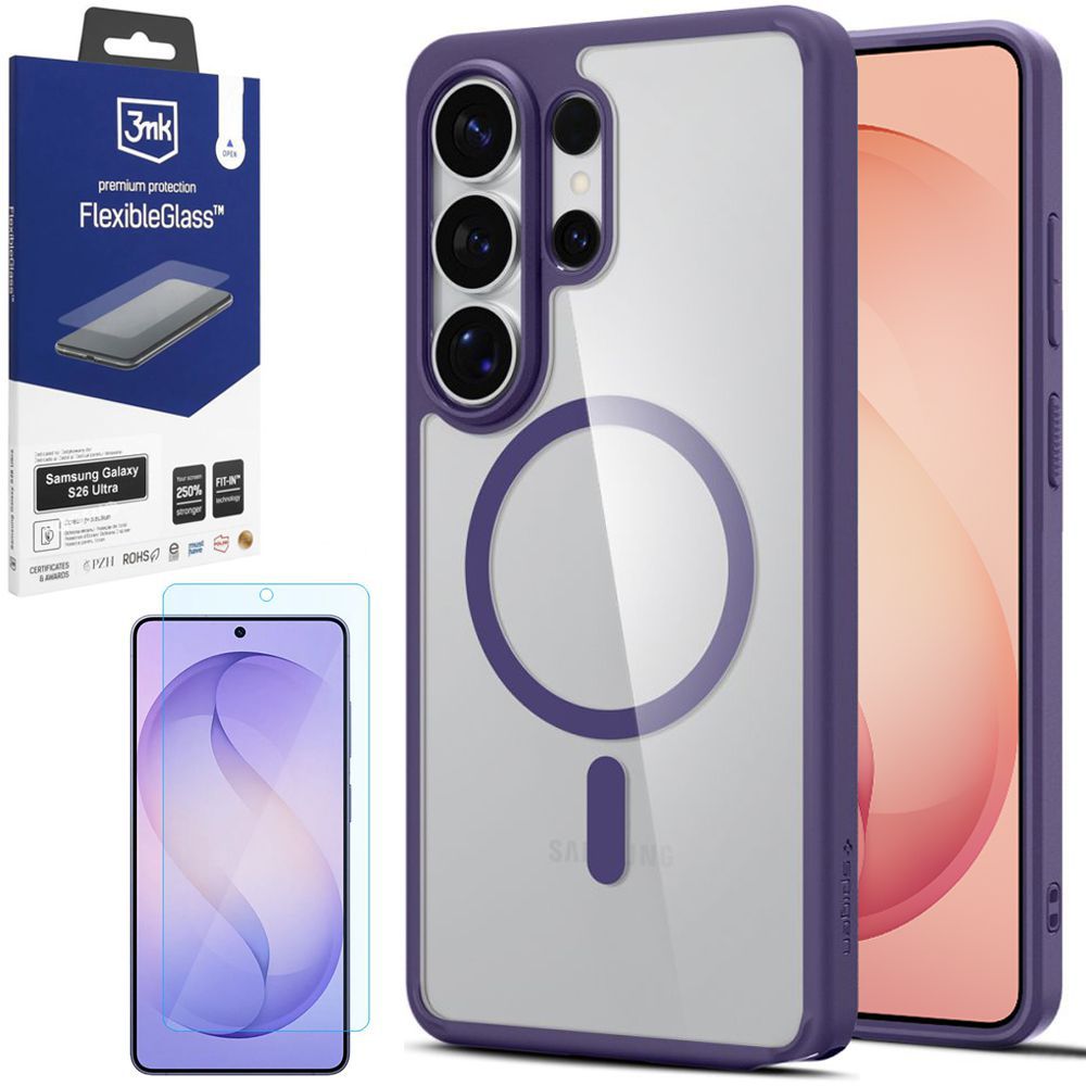 Etui SPIGEN Ultra Hybrid MagSafe | Deep Purple + SZKŁO 3mk Flexible Glass do Samsung Galaxy S26 Ultra