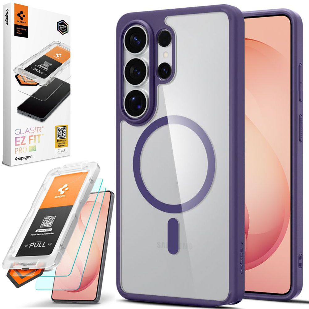 Etui SPIGEN Ultra Hybrid MagSafe | Deep Purple + 2x SZKŁO Spigen do Samsung Galaxy S26 Ultra