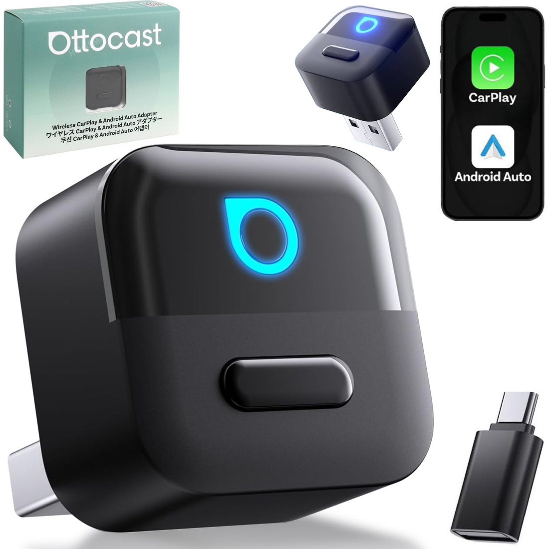 Ottocast Mini Pico | Bezprzewodowy Adapter do Samochodu z Apple CarPlay i Android Auto
