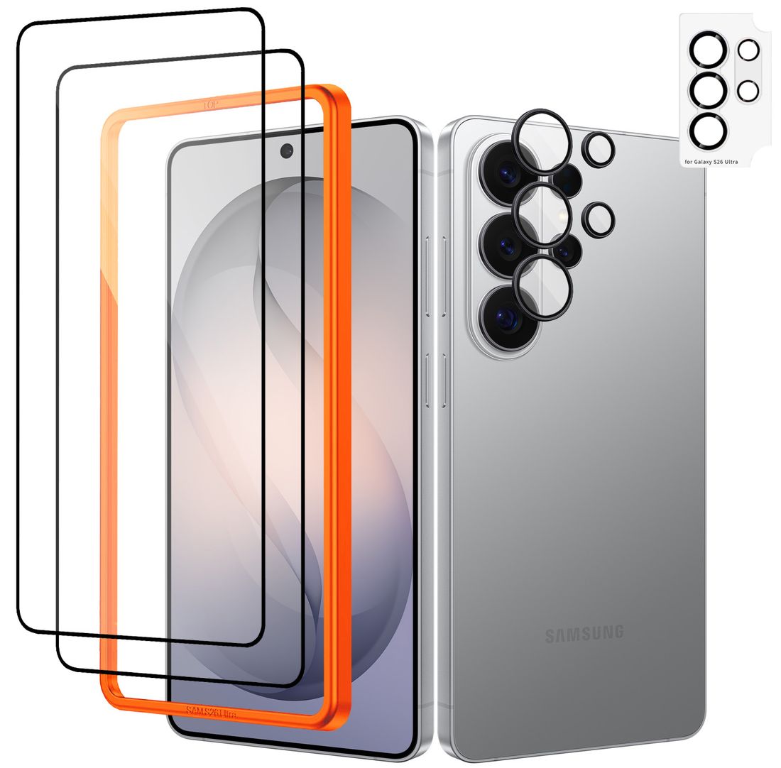 ZESTAW: 2x Szkło Hartowane 5D z aplikatorem + Osobne Szkła na Aparat do Samsung Galaxy S26 Ultra