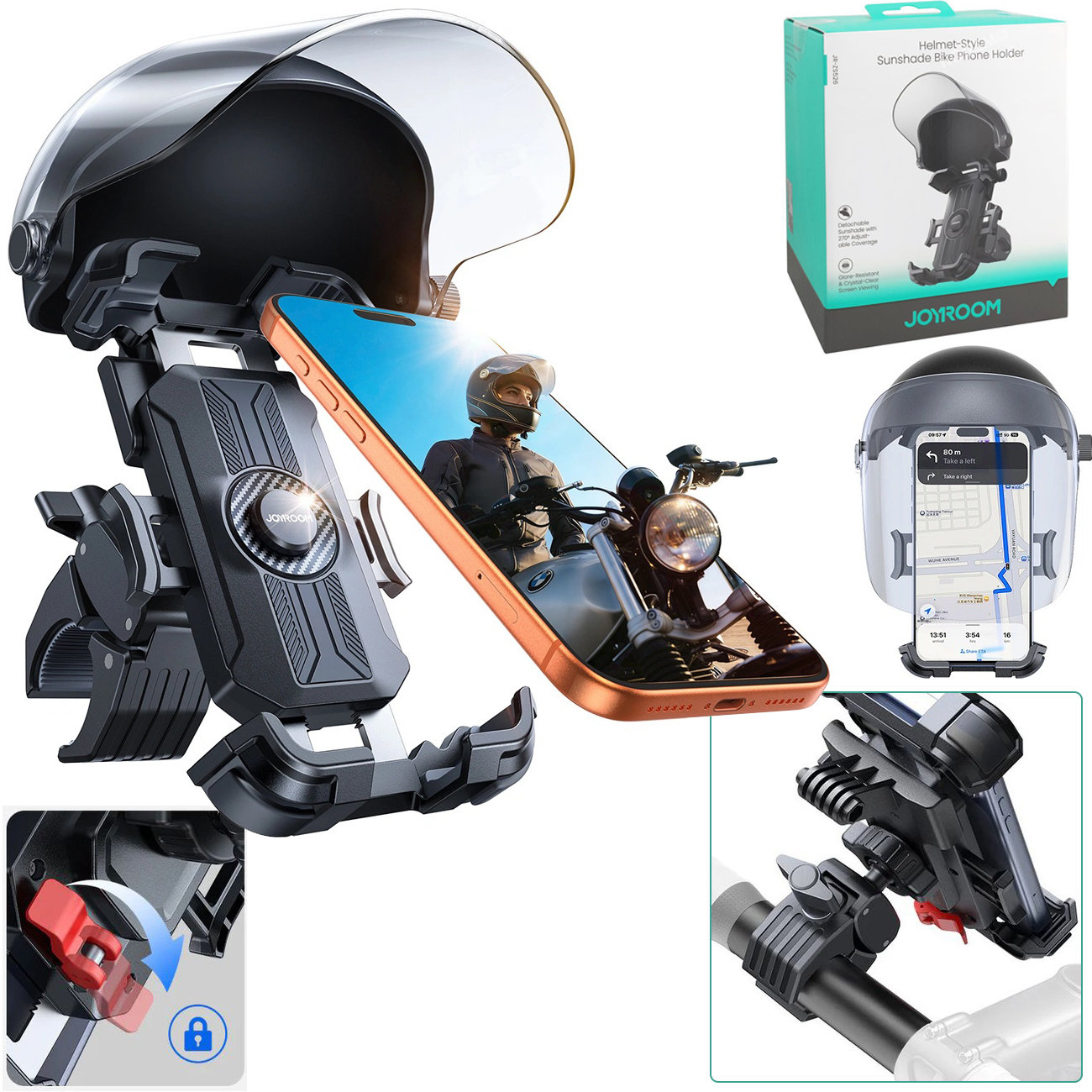Joyroom Helmet | Bezpieczny Automatyczny Uchwyt Rowerowy na Telefon | z Osłoną Przeciwsłoneczną