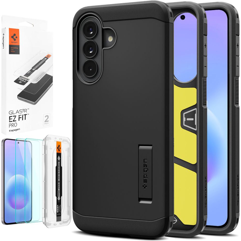 Pancerne Etui SPIGEN Tough Armor | Black + 2x SZKŁO Spigen do Samsung Galaxy A57 5G