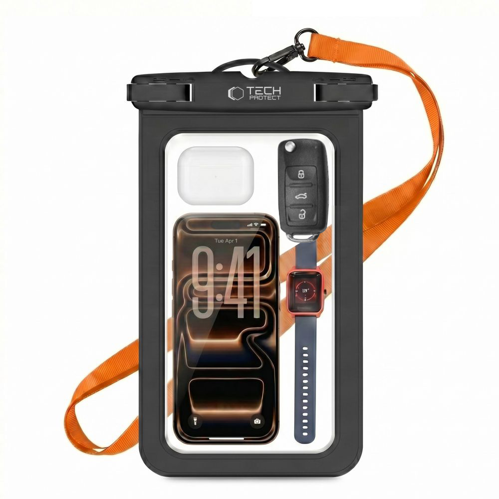 TP | DUŻE Uniwersalne Wodoszczelne Etui IPX8 na Telefon Klucze Dokumenty | 9.5″ | Czarne
