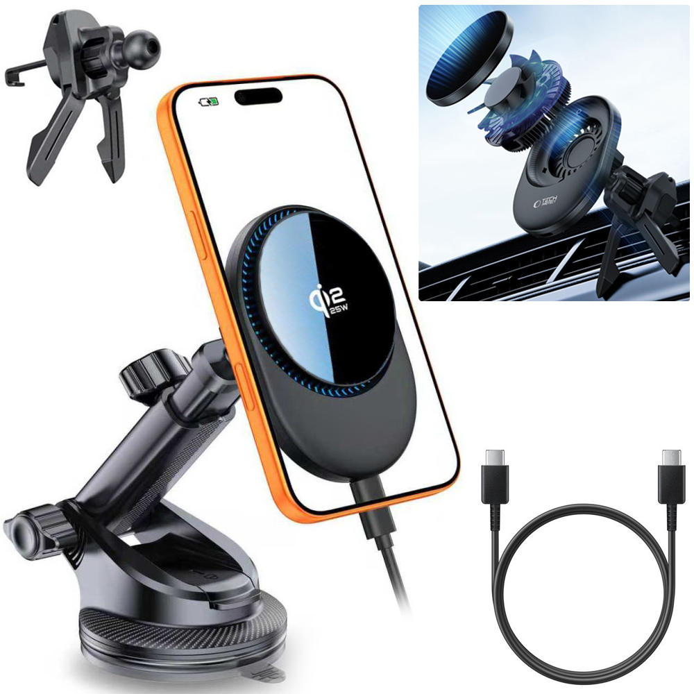 TP | Uchwyt Samochodowy Qi2.2 z Ładowaniem 25W | 2w1: na Deskę Kratkę Szybę