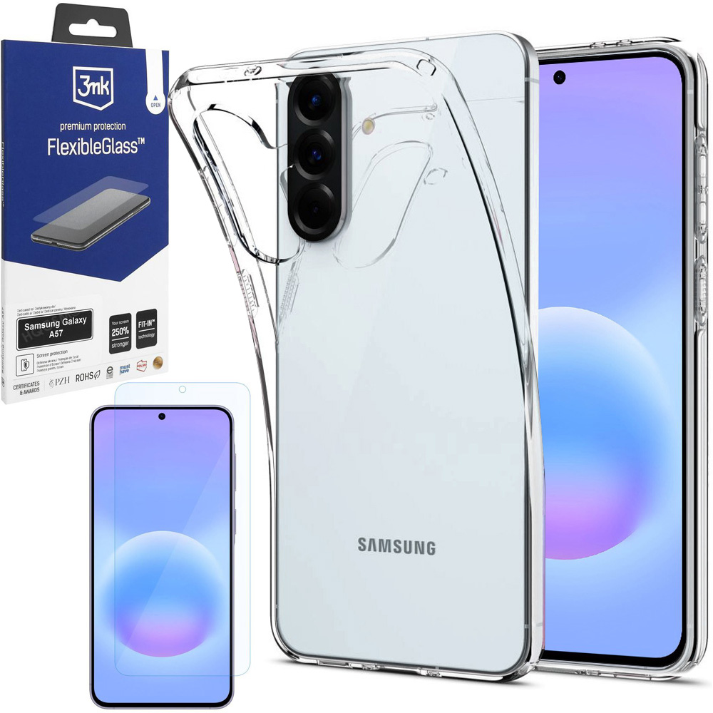 Etui 3mk Clear Case | Bezbarwne + SZKŁO 3mk Flexible Glass do Samsung Galaxy A57 5G