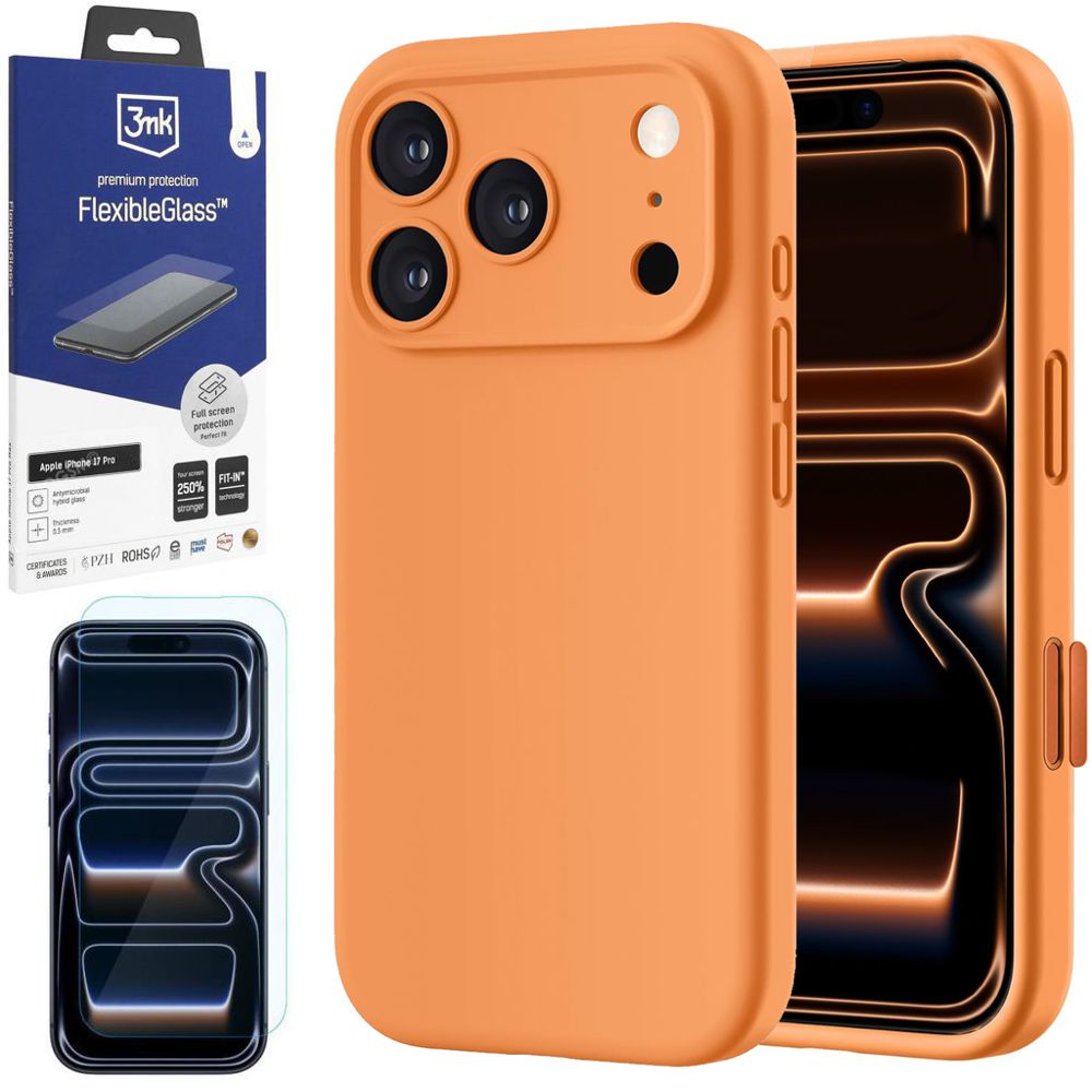 Etui Silicone MagSafe Case | Orange + SZKŁO 3mk do Apple iPhone 17 Pro