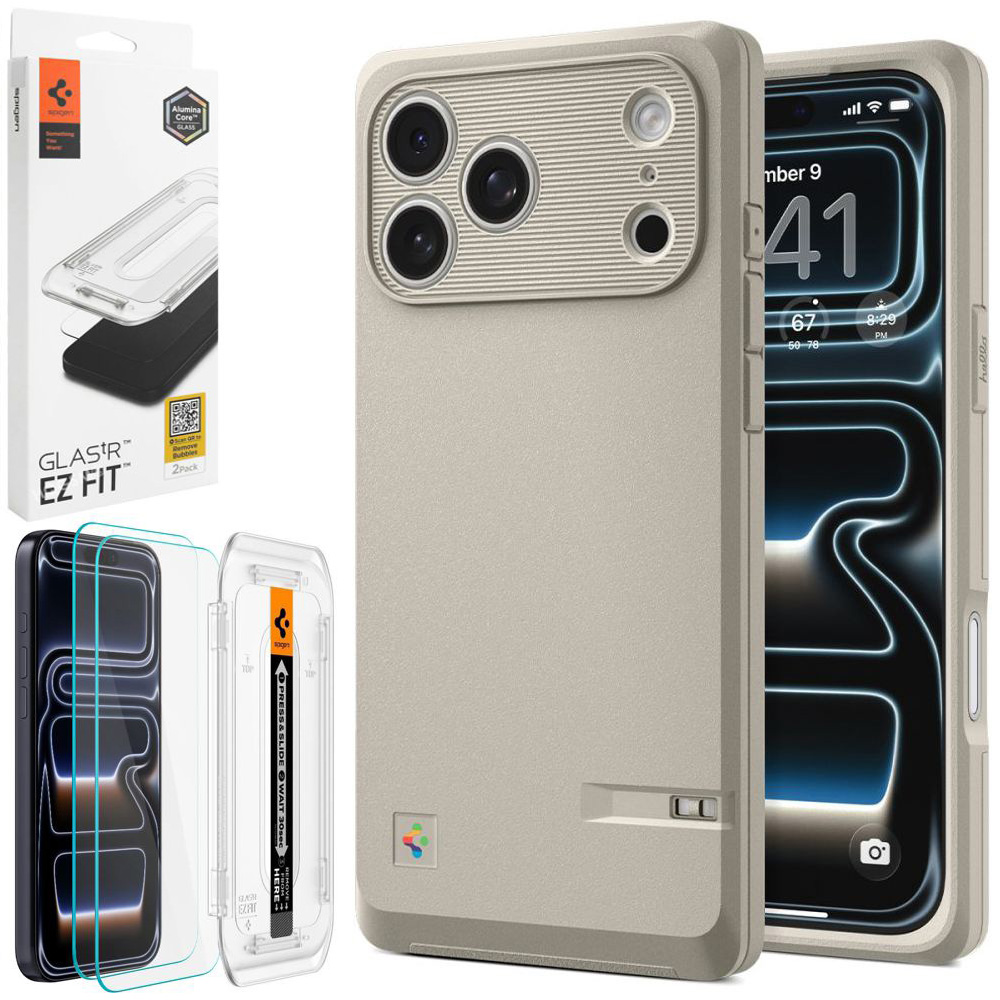 Etui SPIGEN Classic LS MagSafe | Stone + 2x SZKŁO Spigen do Apple iPhone 17 Pro Max