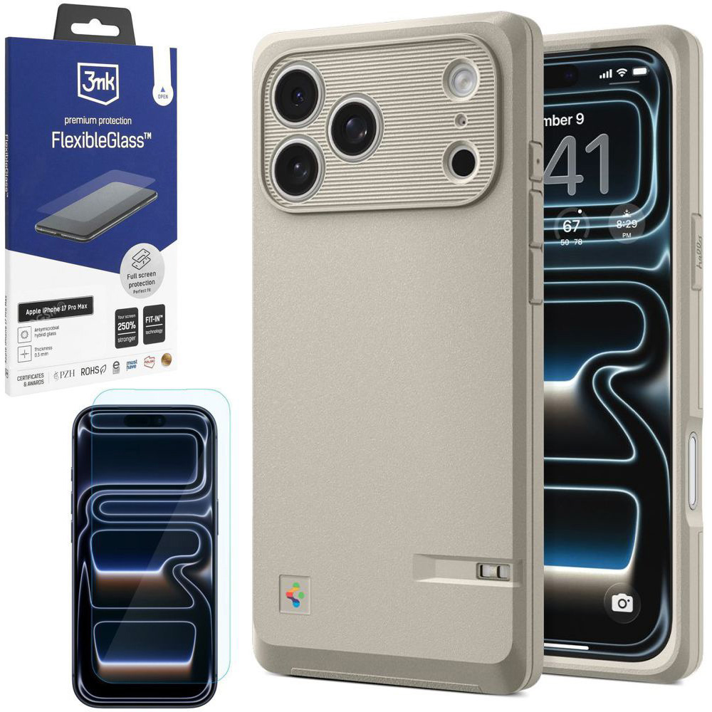 Etui SPIGEN Classic LS MagSafe | Stone + SZKŁO 3mk do Apple iPhone 17 Pro Max