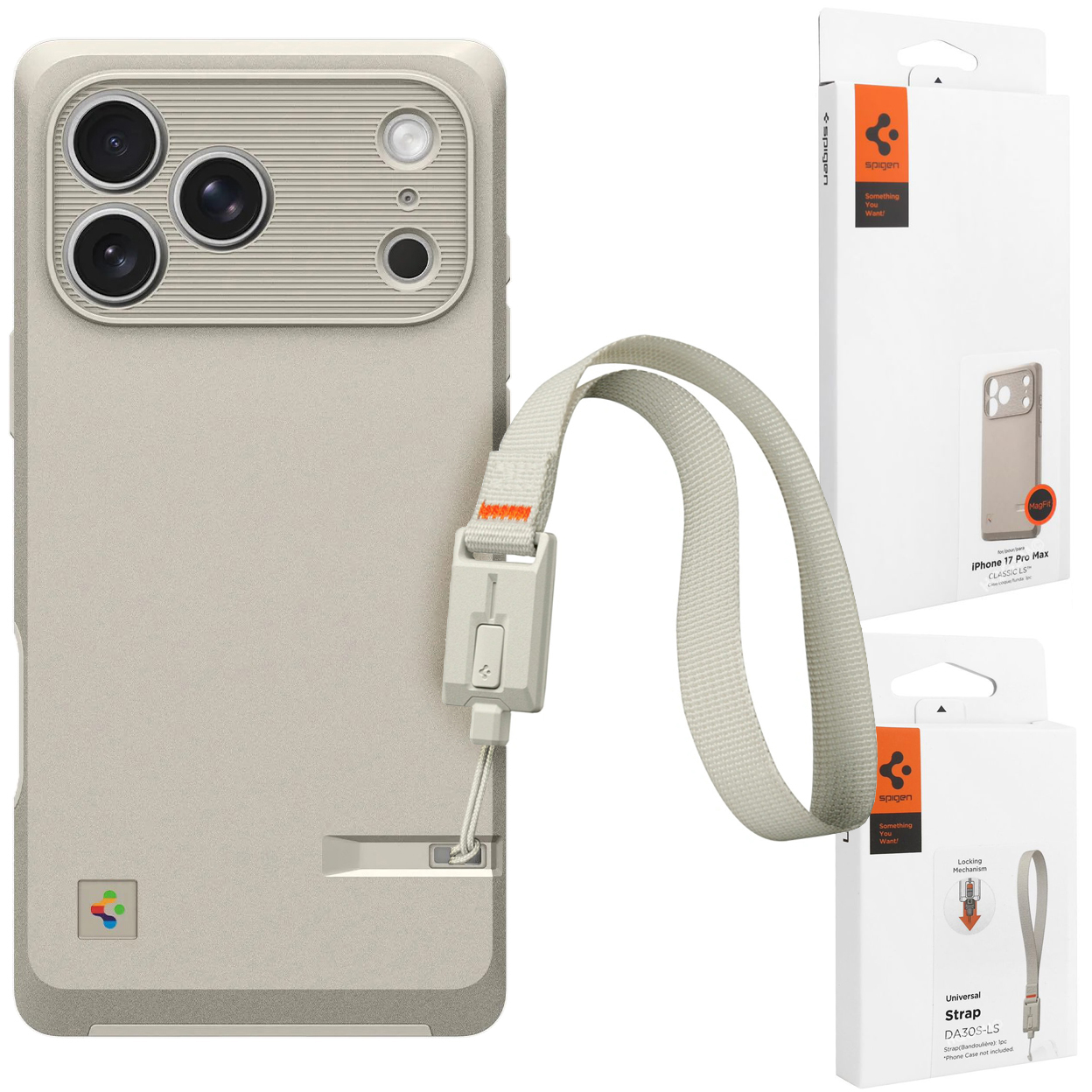 SPIGEN Classic LS: Etui MagSafe | Stone + Smycz do Apple iPhone 17 Pro Max