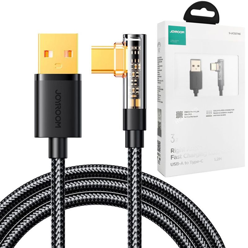 Joyroom | Kątowy Kabel USB-A na USB-C | 3A z Oplotem | 1.2m