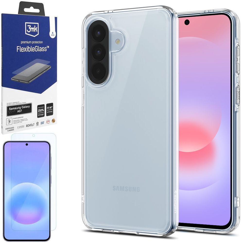 Etui SPIGEN Ultra Hybrid | Crystal Clear + SZKŁO 3mk Flexible Glass do Samsung Galaxy A57 5G