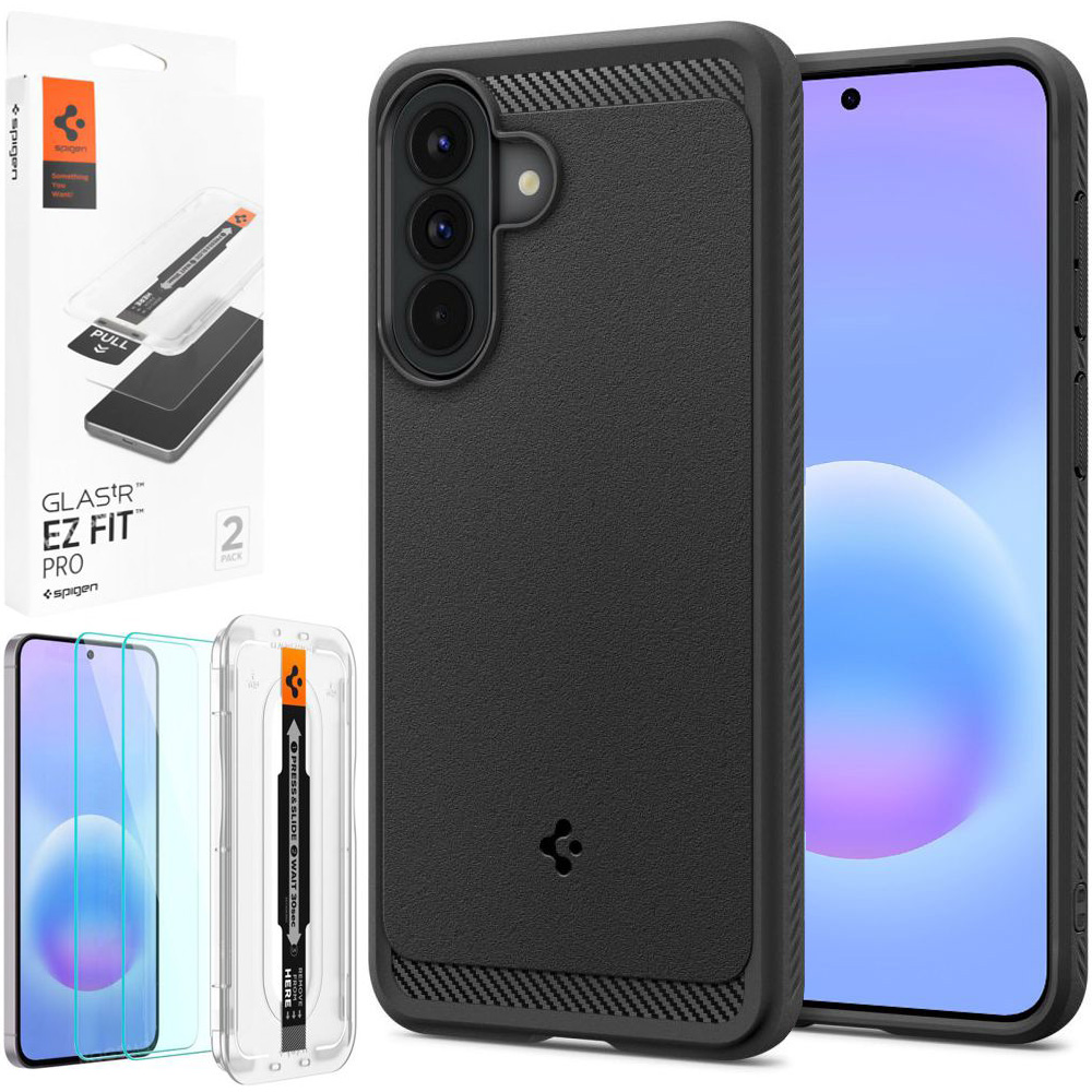 Etui SPIGEN Rugged Armor | Black + 2x SZKŁO Spigen do Samsung Galaxy A57 5G