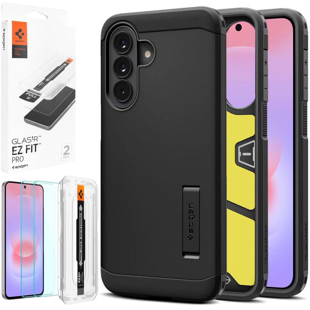 Pancerne Etui SPIGEN Tough Armor | Black + 2x SZKŁO Spigen do Samsung Galaxy A37 5G