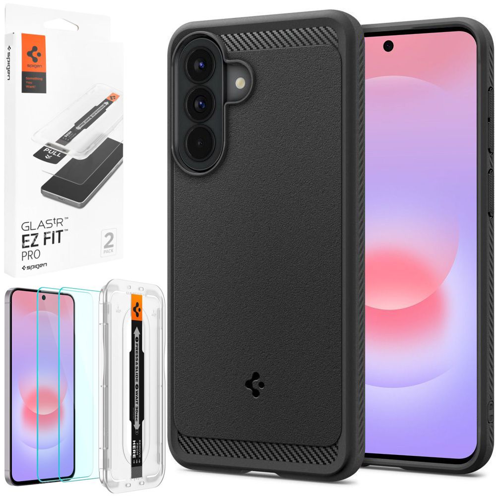 Etui SPIGEN Rugged Armor | Black + 2x SZKŁO Spigen do Samsung Galaxy A37 5G