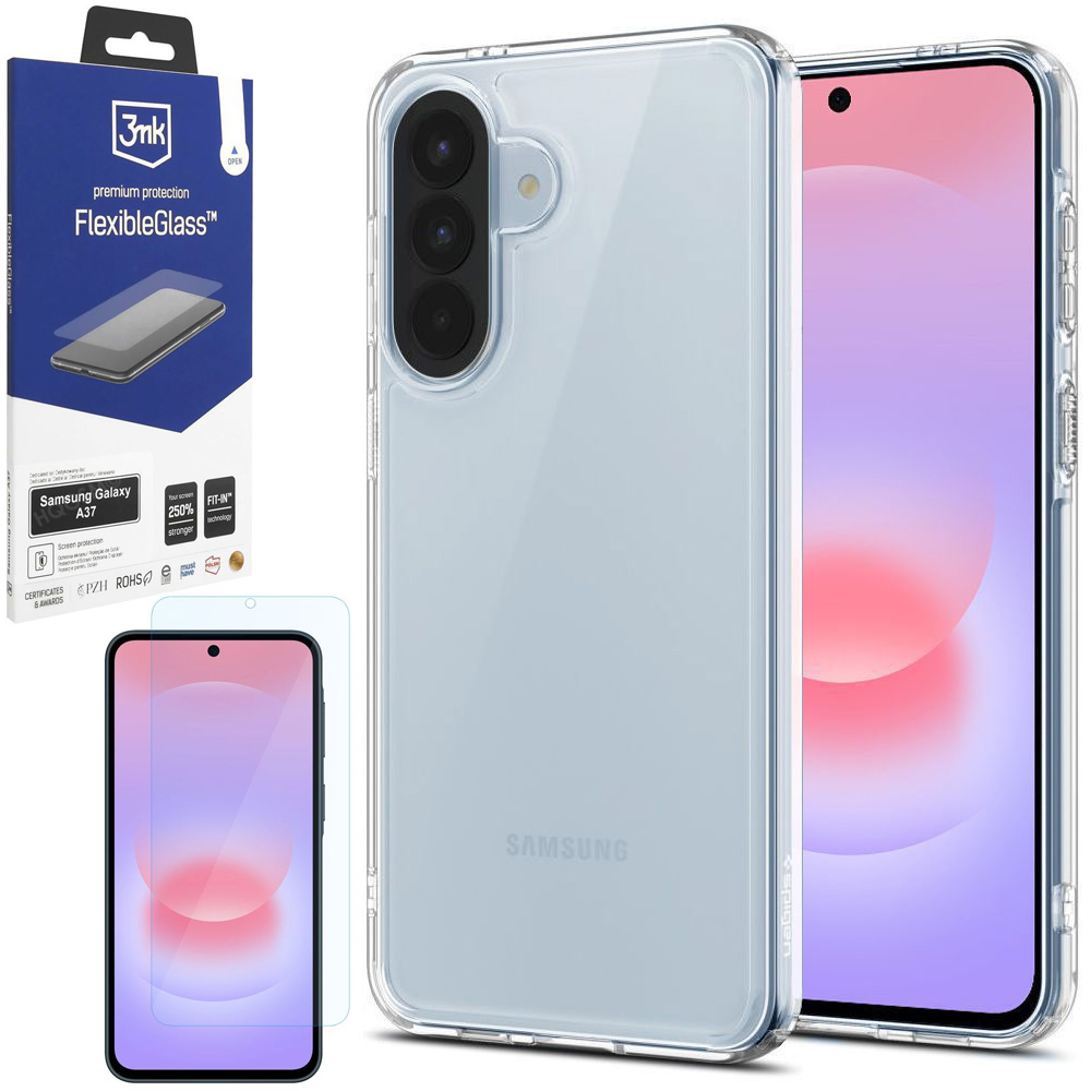 Etui SPIGEN Ultra Hybrid | Crystal Clear + SZKŁO 3mk Flexible Glass do Samsung Galaxy A37 5G