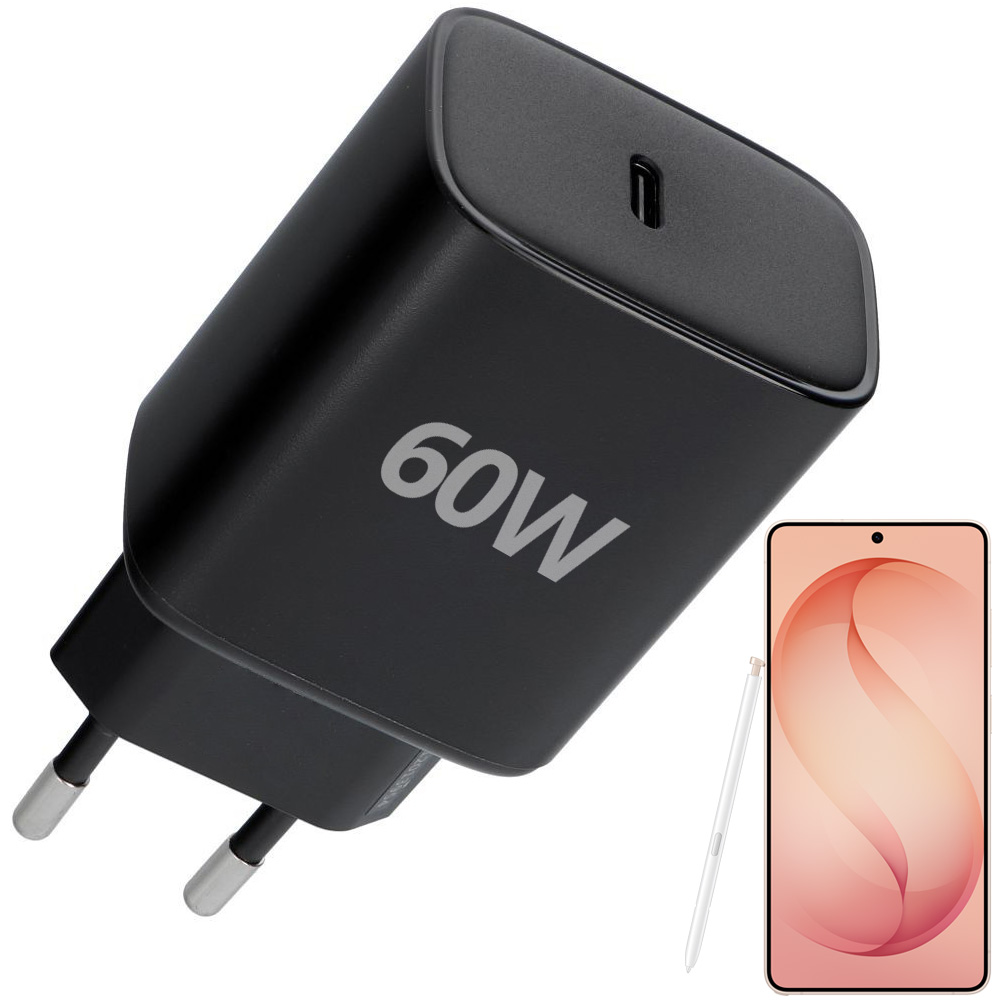 Szybka Ładowarka Sieciowa 60W | USB-C PD QC 4.0 SFC2.0 | Czarna do Galaxy S26 Ultra