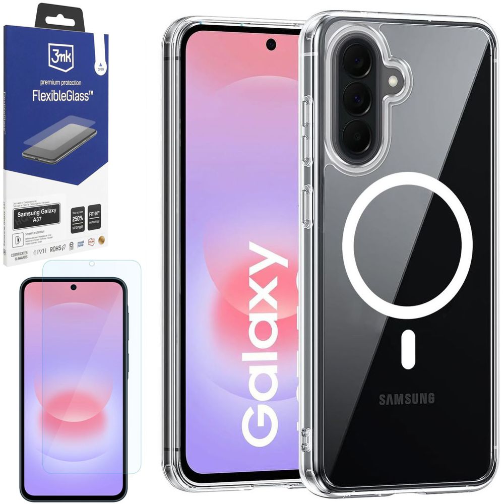 Etui Hybrydowe Magnetic Case | Clear White + SZKŁO 3mk Flexible Glass do Samsung Galaxy A37 5G