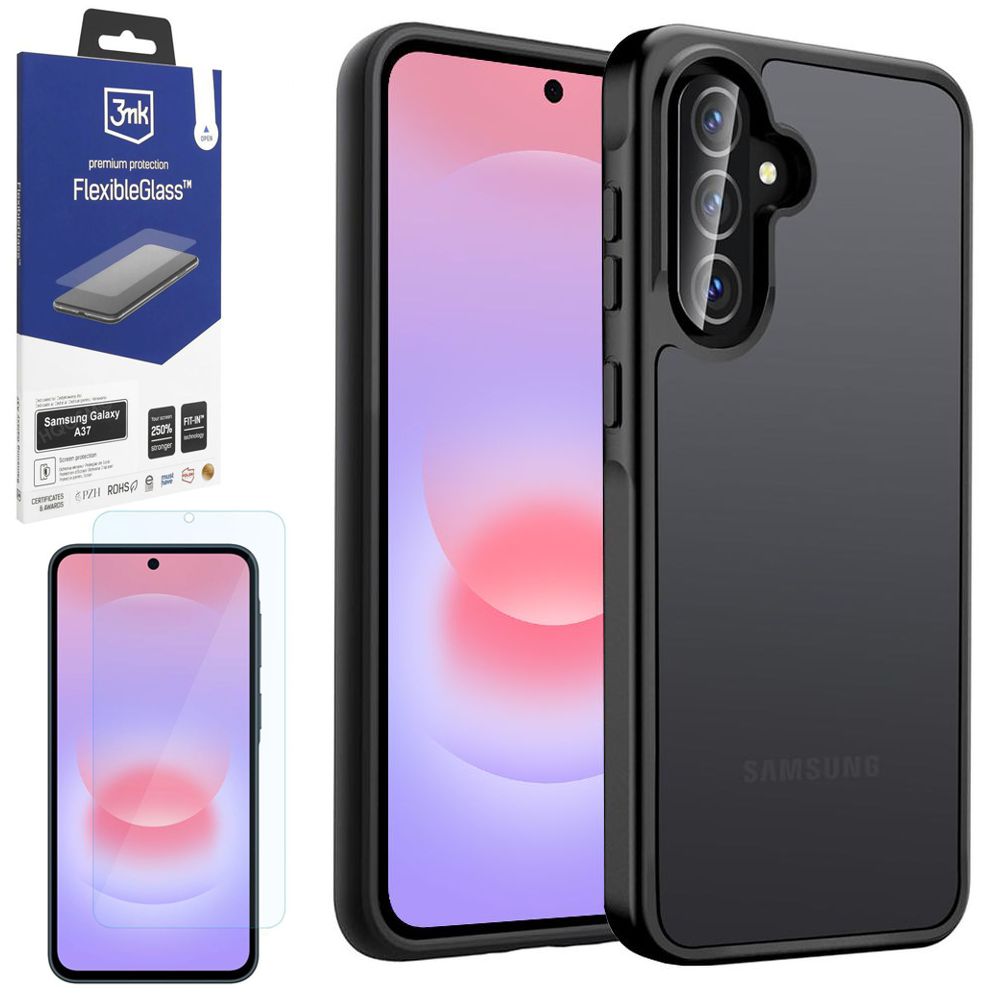 Etui Hybrydowe Matte Case | Black + SZKŁO 3mk Flexible Glass do Samsung Galaxy A37 5G