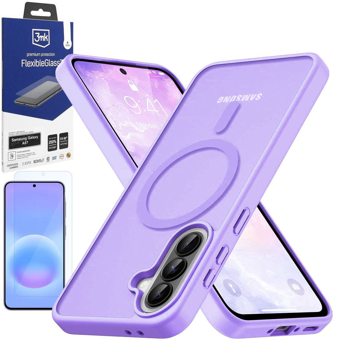 Etui Hybrydowe Magnetic Case | Matte Violet + SZKŁO 3mk Flexible Glass do Samsung Galaxy A57 5G