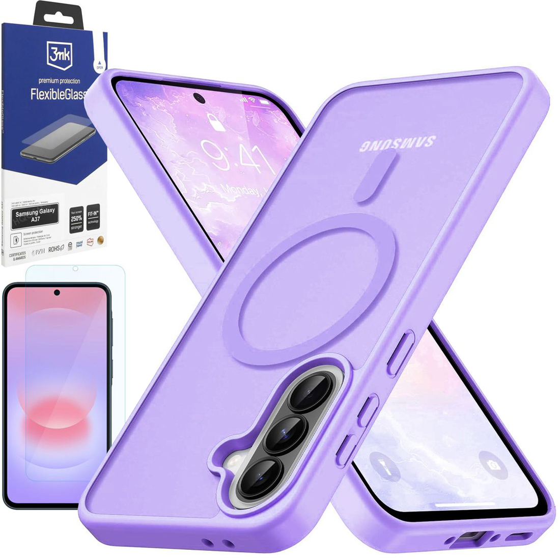 Etui Hybrydowe Magnetic Case | Matte Violet + SZKŁO 3mk Flexible Glass do Samsung Galaxy A37 5G