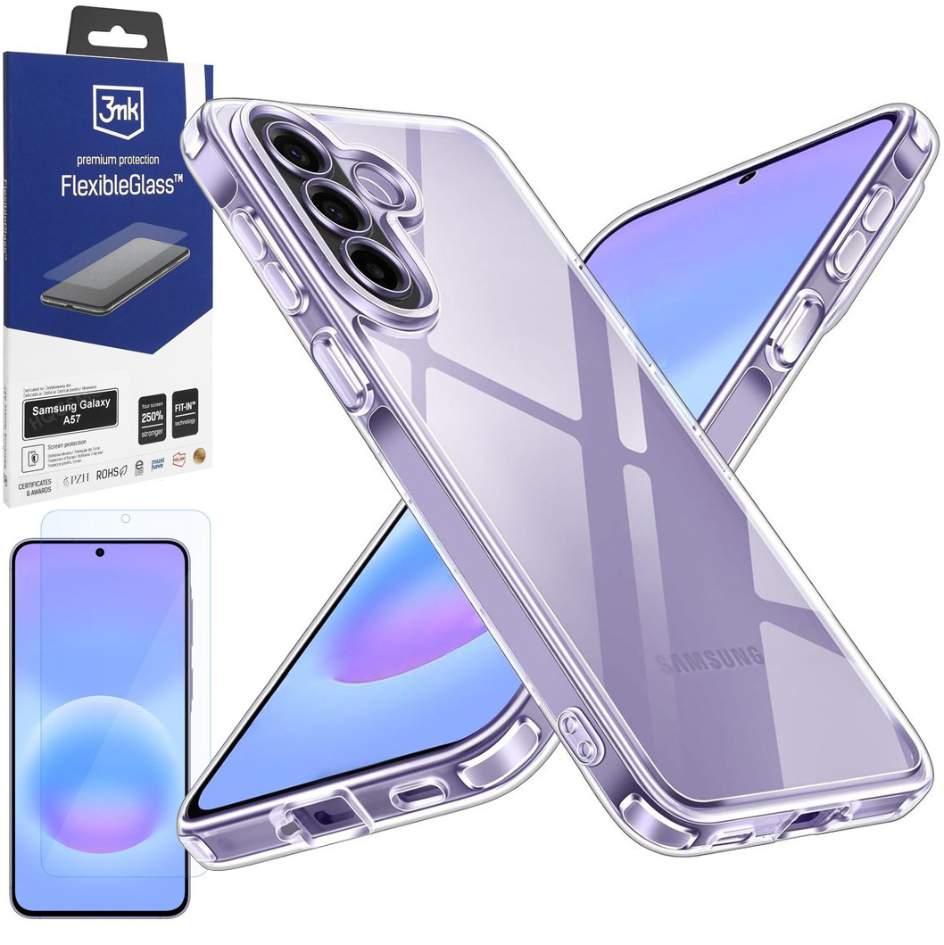 Etui Hybrydowe Clear Case | Crystal + SZKŁO 3mk Flexible Glass do Samsung Galaxy A57 5G