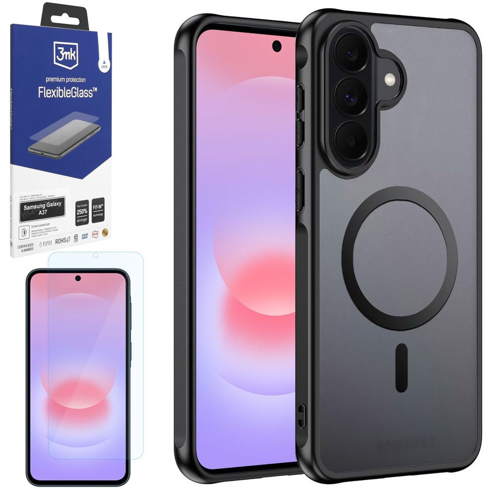 Etui Hybrydowe Magnetic Case | Matte Black + SZKŁO 3mk Flexible Glass do Samsung Galaxy A37 5G