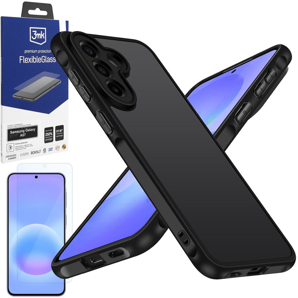 Etui Hybrydowe Matte Case | Black + SZKŁO 3mk Flexible Glass do Samsung Galaxy A57 5G