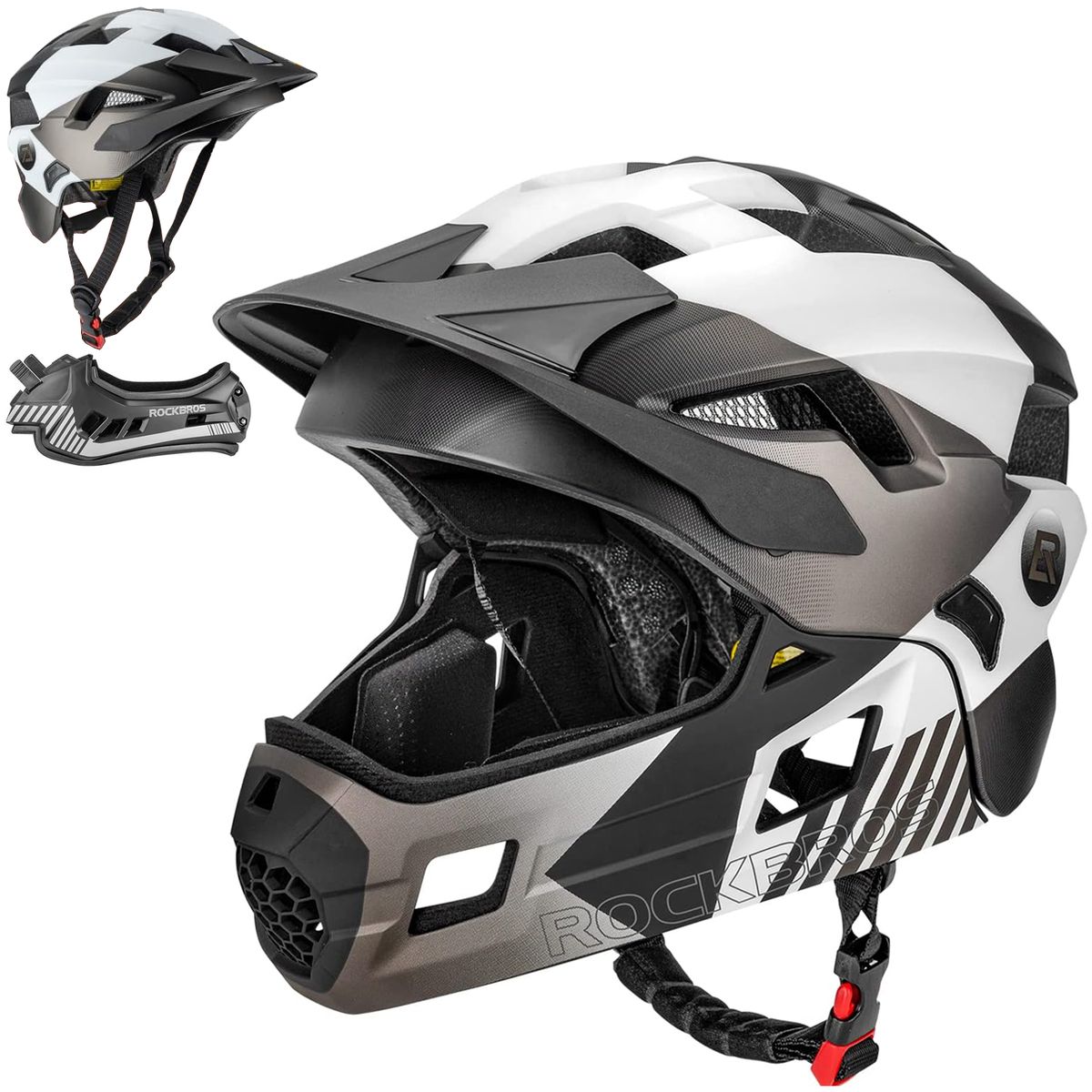 RockBros | Kask Rowerowy Full Face z Odpinaną Szczęką dla Dziecka | M 54-57cm | Grey