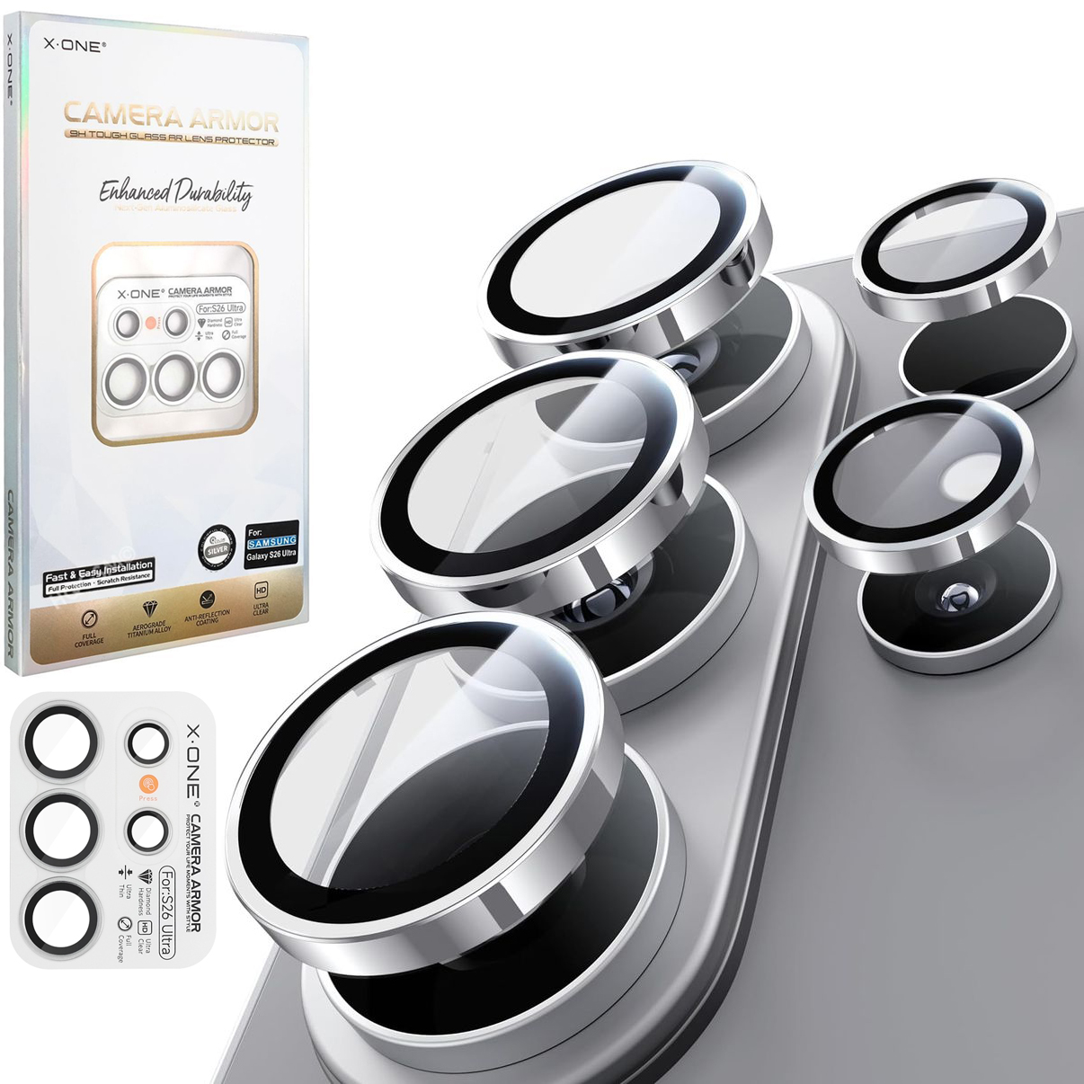 X-One Camera Armor | Szafirowe Osobne Szkła na Aparat | Silver do Samsung Galaxy S26 Ultra